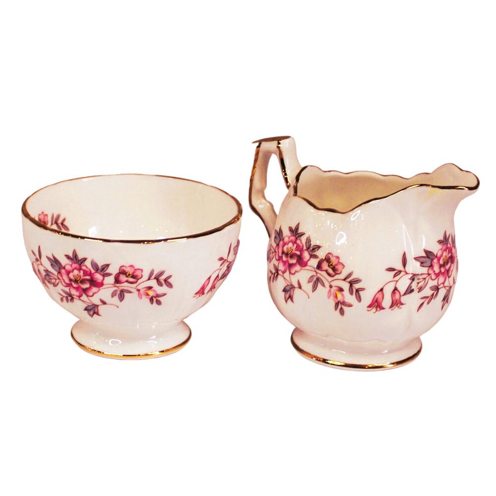 Vintage AYNSLEY Bone China Pink Floral Cream & Sugar Set FREE SHIPPING